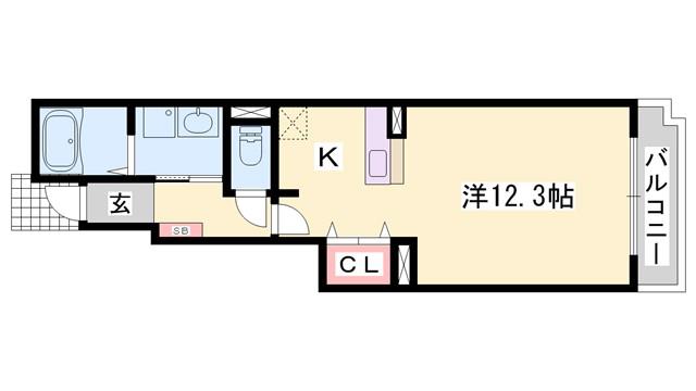 ワイズコンブリオIV(1K/1階)の間取り写真