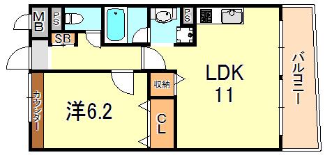 ボヌール有瀬(1LDK/1階)の間取り写真