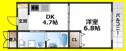 ペイサージⅡ(1DK/2階)の間取り写真