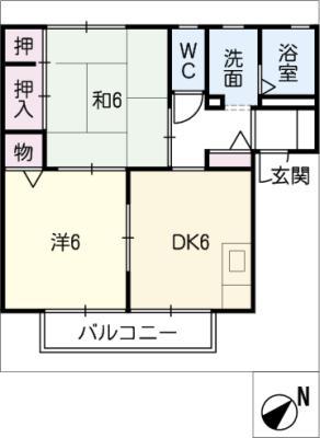 リヴェール鈴鹿A棟(2DK/2階)の間取り写真