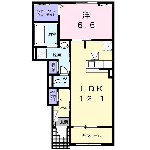 ルーラルハウス東山崎C(1LDK/1階)の間取り写真