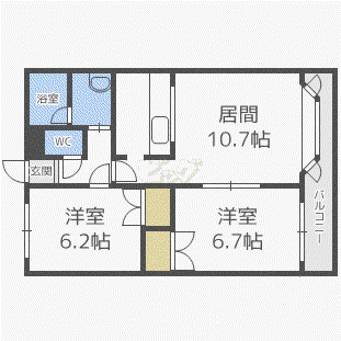 コンチネンタル山の手VII(2LDK/3階)の間取り写真