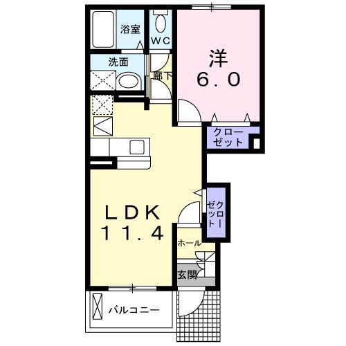 ブルックB(1LDK/1階)の間取り写真