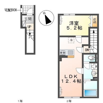 牛久市田宮町アパート(1LDK/2階)の間取り写真