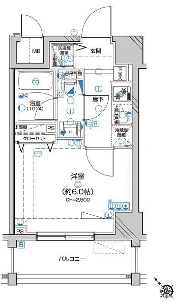 LEA横濱反町駅前(1K/6階)の間取り写真