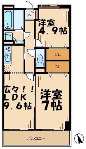 グランディールはるひ野(2LDK/3階)の間取り写真