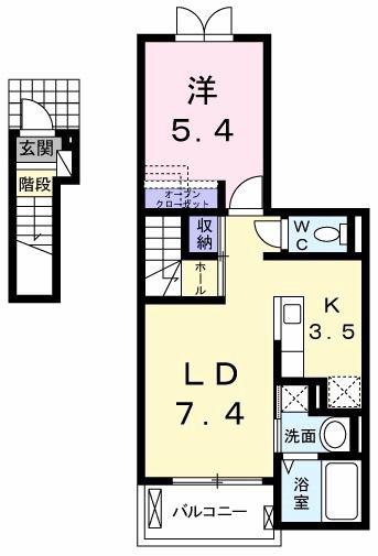 ブローテ ナベシマ A(1LDK/2階)の間取り写真