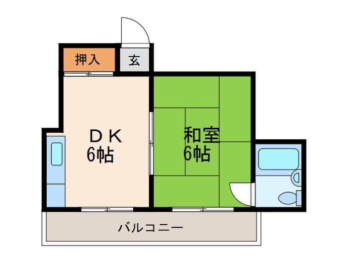豊里パークサイド(1DK/2階)の間取り写真