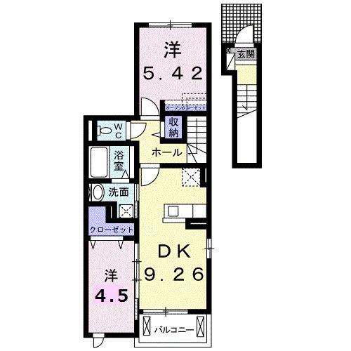 ヴィラベルデ背戸山(2LDK/2階)の間取り写真