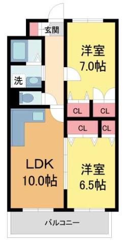 フローレンス夙川(2LDK/3階)の間取り写真