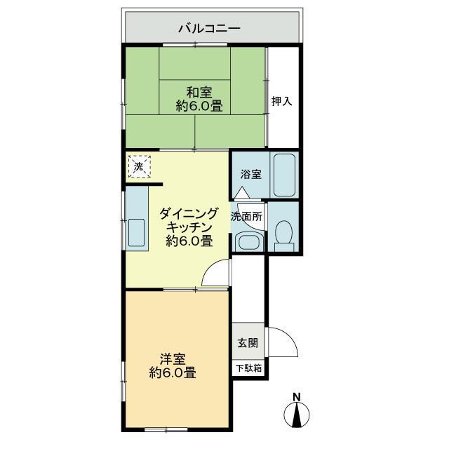 シャンボール福岡(2DK/2階)の間取り写真