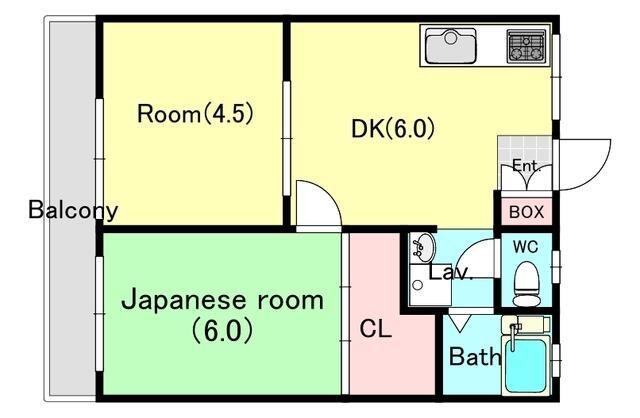 ルナハイツ(2DK/1階)の間取り写真