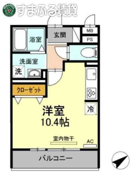 ジャルディーノ(ワンルーム/2階)の間取り写真