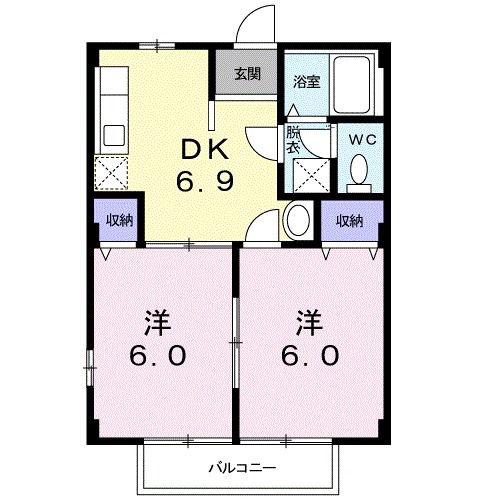 ハマタウン(2DK/1階)の間取り写真