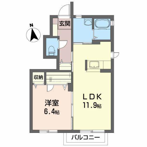 ルパルクB(1LDK/1階)の間取り写真