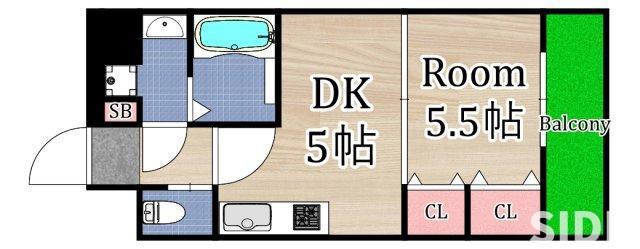 CITYSPIRE鶴見(1DK/2階)の間取り写真