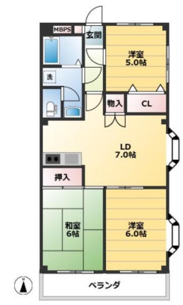 アメニティー赤塚(3DK/2階)の間取り写真