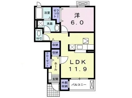 トパ-ズC(1LDK/1階)の間取り写真