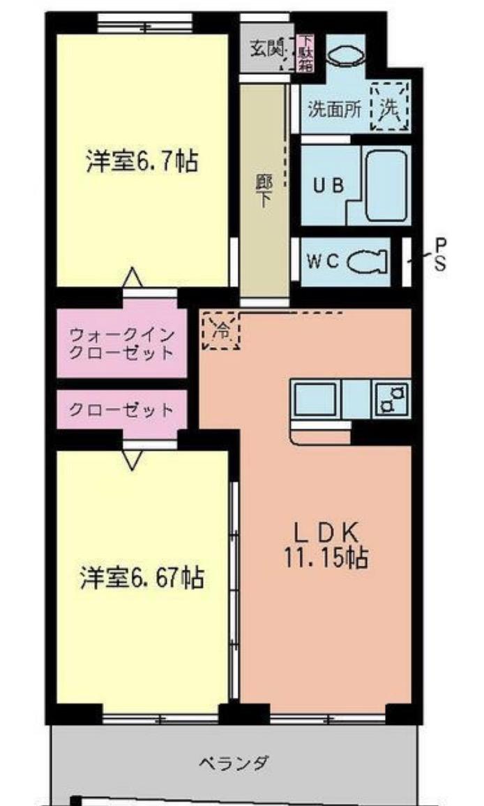 サンシャインユタカII(2LDK/1階)の間取り写真