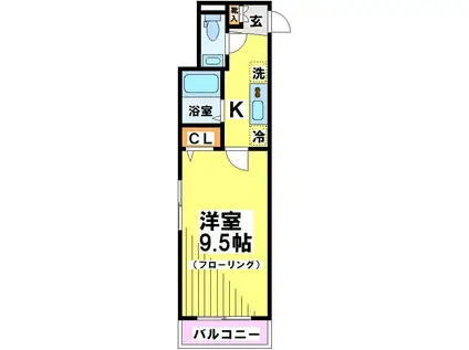 グローリオシェルト仙川II(1K/3階)の間取り写真
