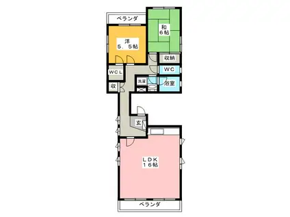 フラットピュア(2LDK/3階)の間取り写真