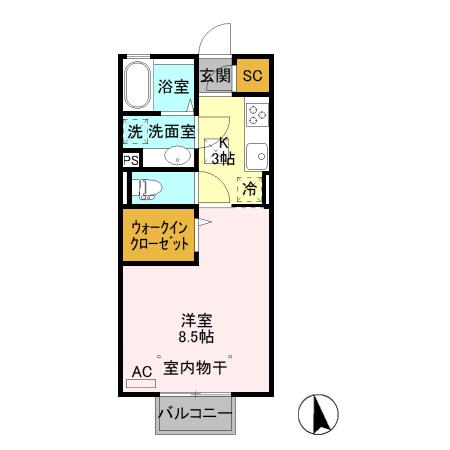 ポレール神山(1K/1階)の間取り写真