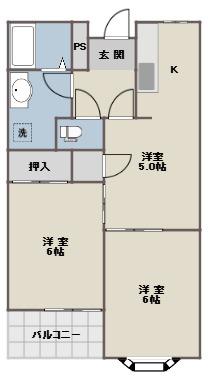 ハイム玉川(2DK/1階)の間取り写真