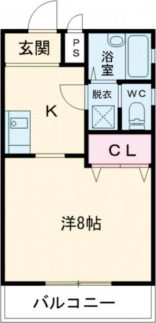 レインボウハイム(1K/1階)の間取り写真