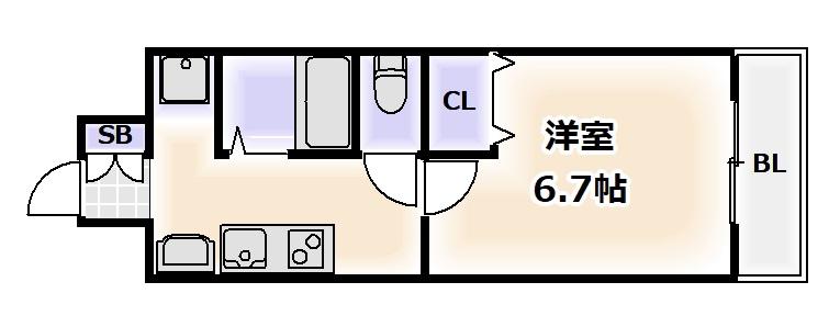 ジュネーゼグラン難波ミラージュ(1K/7階)の間取り写真