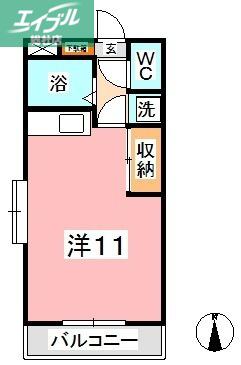ぱんぷきんはうす(ワンルーム/1階)の間取り写真