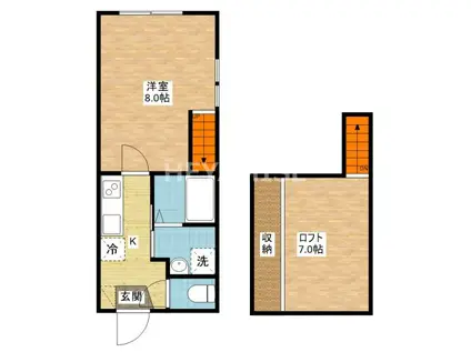 ルソリエール(1SK/2階)の間取り写真