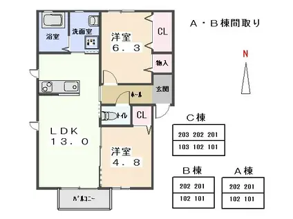 スイート(2LDK/1階)の間取り写真