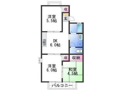 ハイツグリーン(3DK/2階)の間取り写真