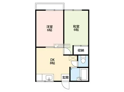 スカイハイツB(2DK/2階)の間取り写真