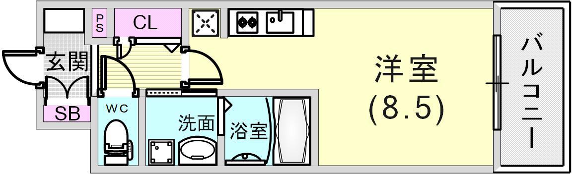 エヴァステージ神戸六甲(ワンルーム/9階)の間取り写真