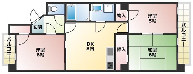 クィーンズコート壱番館(3DK/2階)の間取り写真