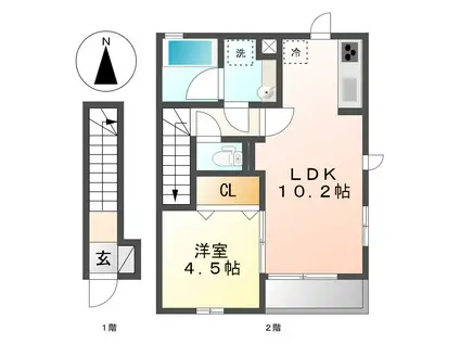 NGE758 B棟(1LDK/2階)の間取り写真