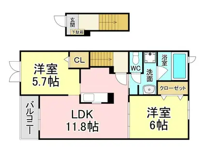 カルム・プロムナード花野路I(2LDK/2階)の間取り写真