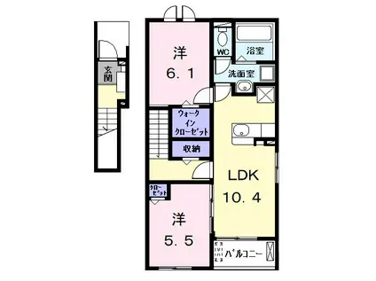 ヒカルサ名古屋港区大西I(2LDK/2階)の間取り写真