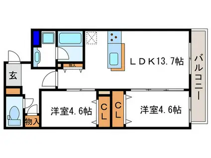 グレース桂川(2LDK/1階)の間取り写真