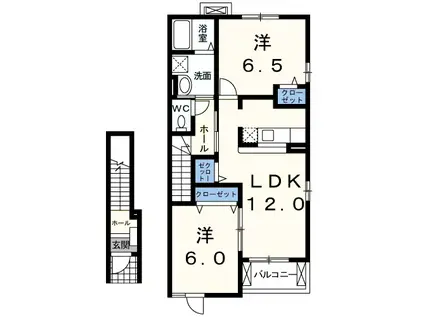 ピーチヒル(2LDK/2階)の間取り写真