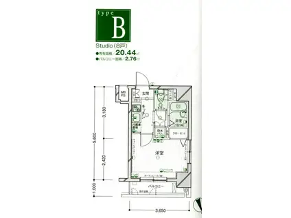 パークウェル麻布十番(1K/6階)の間取り写真