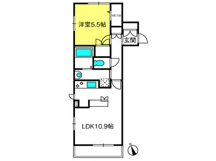 シャンポール青木(1LDK/2階)の間取り写真