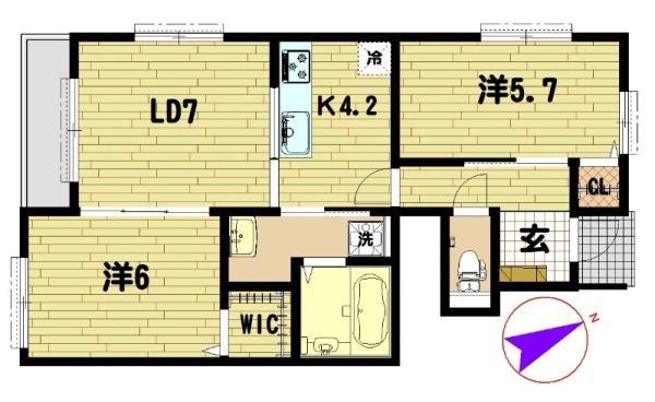 アムール久喜A棟(2LDK/1階)の間取り写真