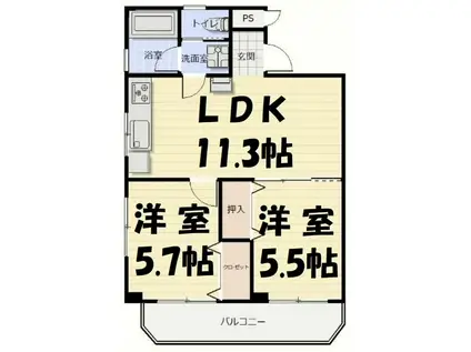 第二タカノビル(2LDK/4階)の間取り写真