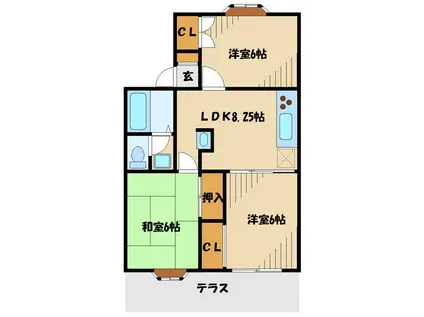 メンバーズタウン厚木A棟(3LDK/2階)の間取り写真
