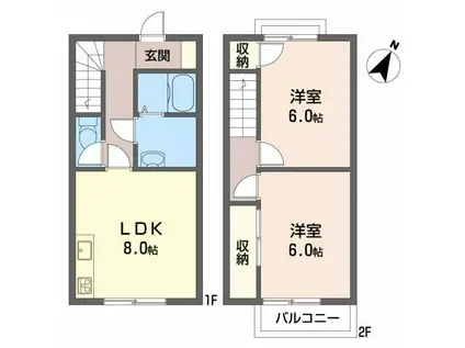 シダーSガーデン B棟(2LDK/2階)の間取り写真