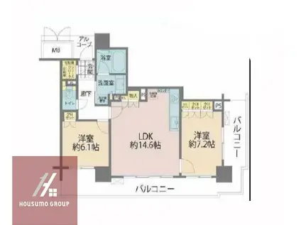 なんばグランドマスターズタワー(2LDK/8階)の間取り写真