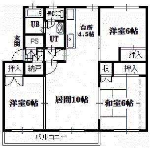 テレパレス旭川春光I(3LDK/4階)の間取り写真