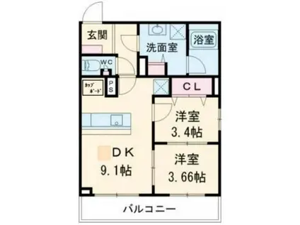 ラフィス中野(2DK/3階)の間取り写真